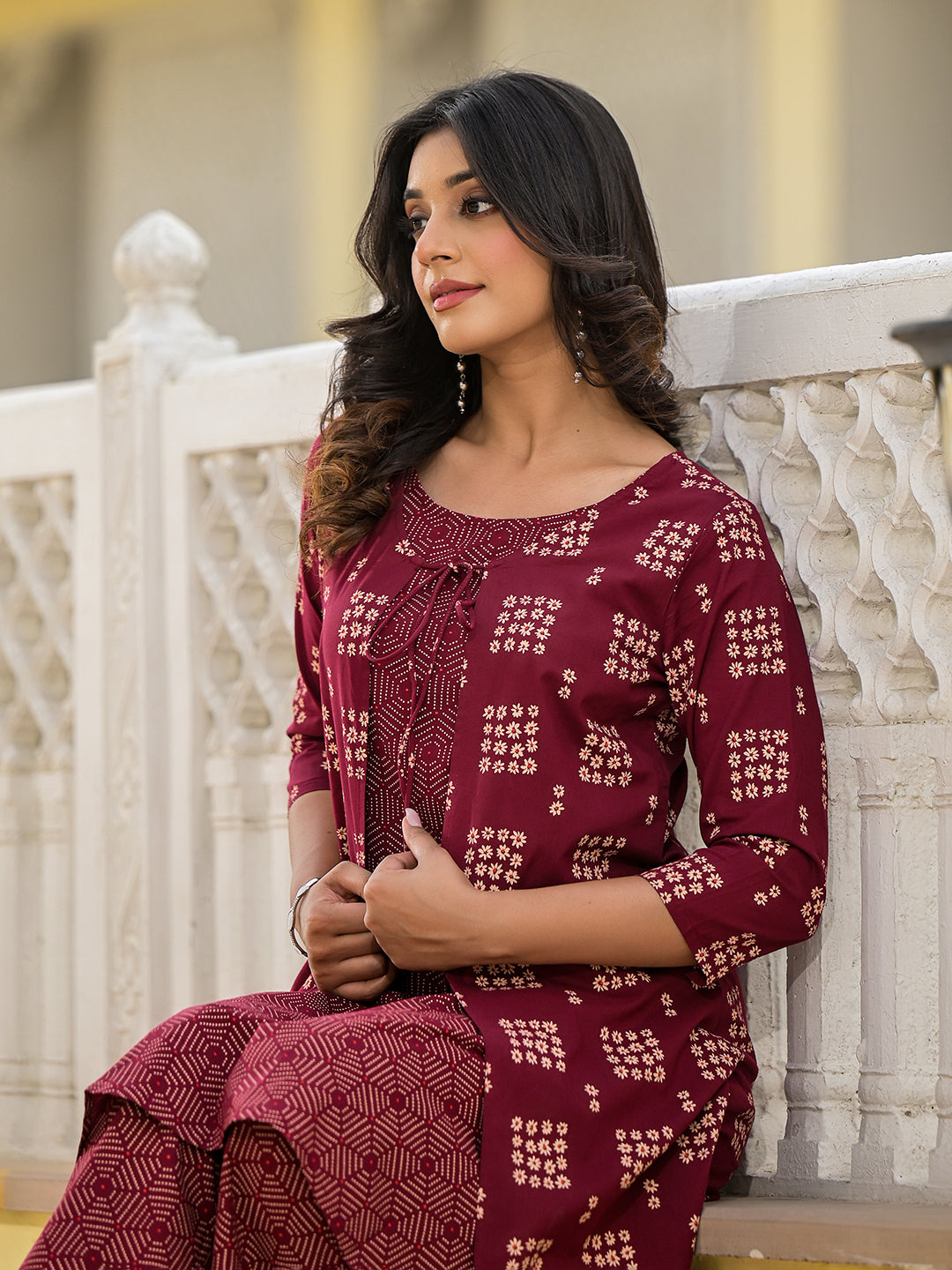 Maroon Cotton Double Layered Kurta Set