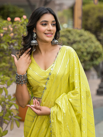 Lime Green Pre-Stitched Lehenga Saree