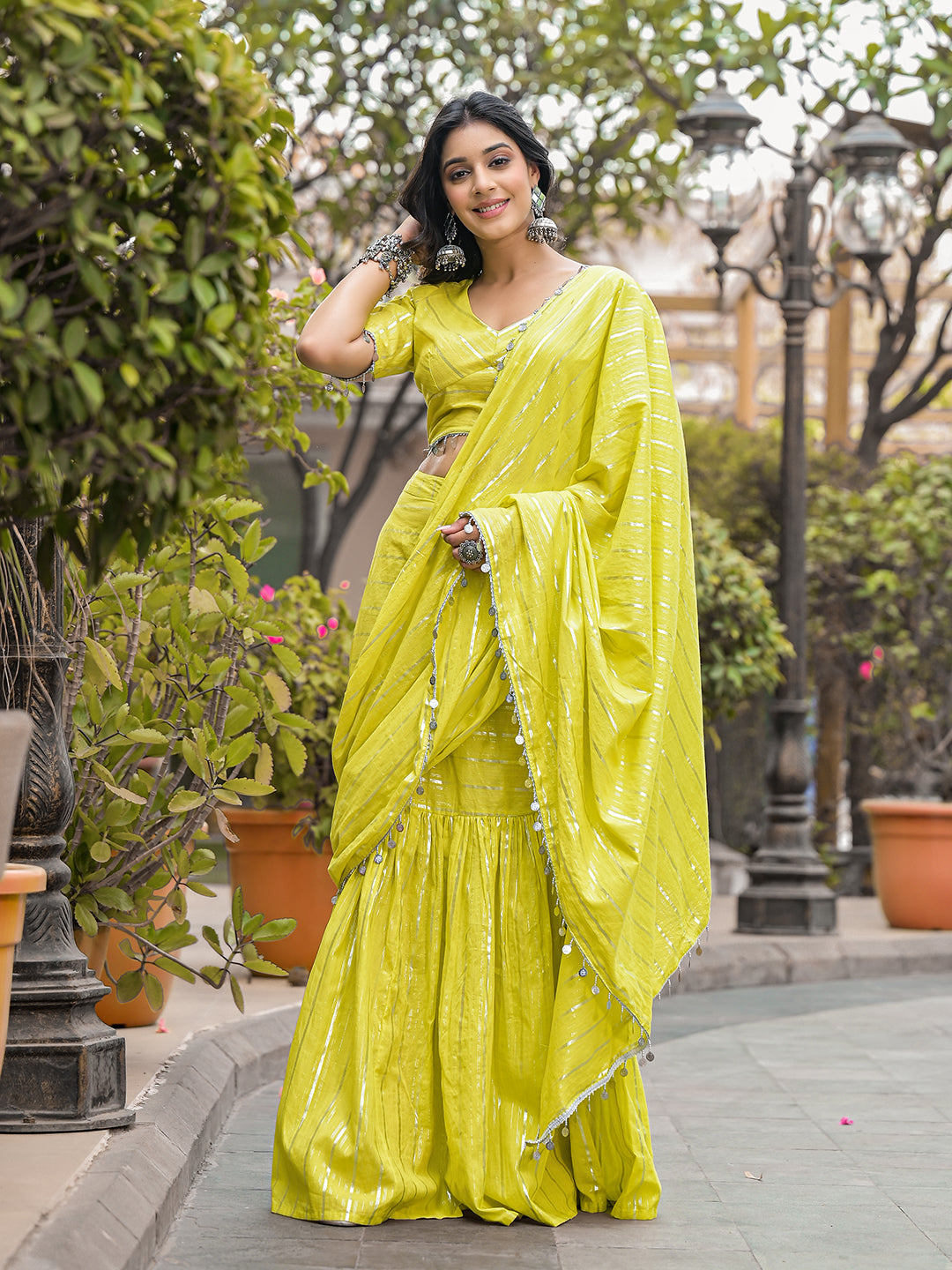 Lime Green Pre-Stitched Lehenga Saree