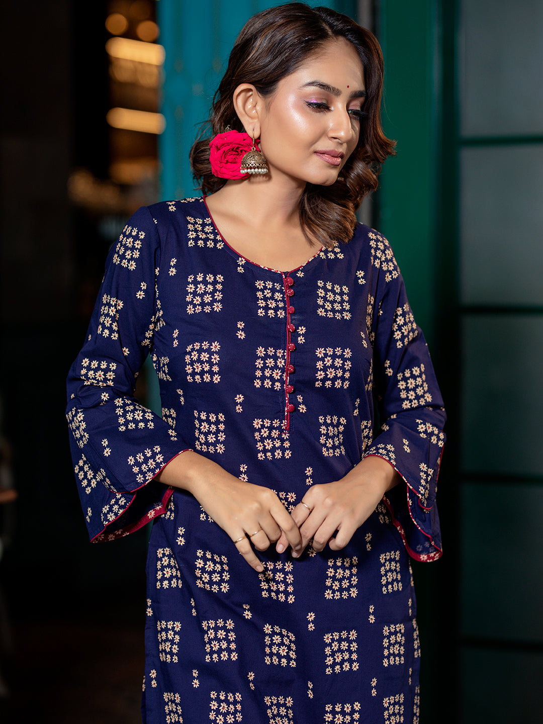 Navy Blue Kurta Palazzo Set