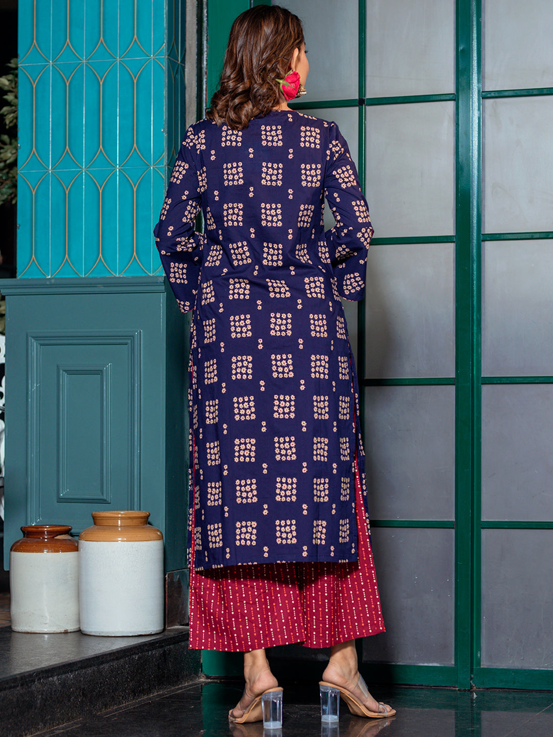 Navy Blue Kurta Palazzo Set