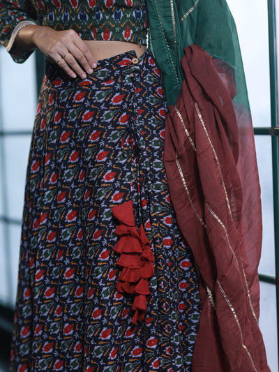 Olive & Black Patola Print Lehenga Choli