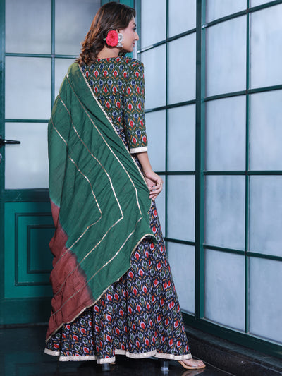 Olive & Black Patola Print Lehenga Choli