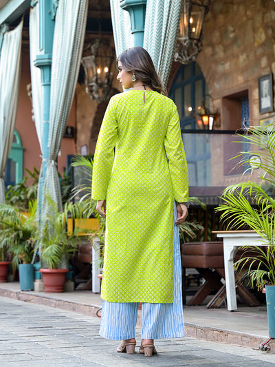 Lime Green kurta with Blue Palazzo