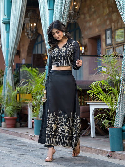 Black Gota Embroidered Pant Style Lehenga