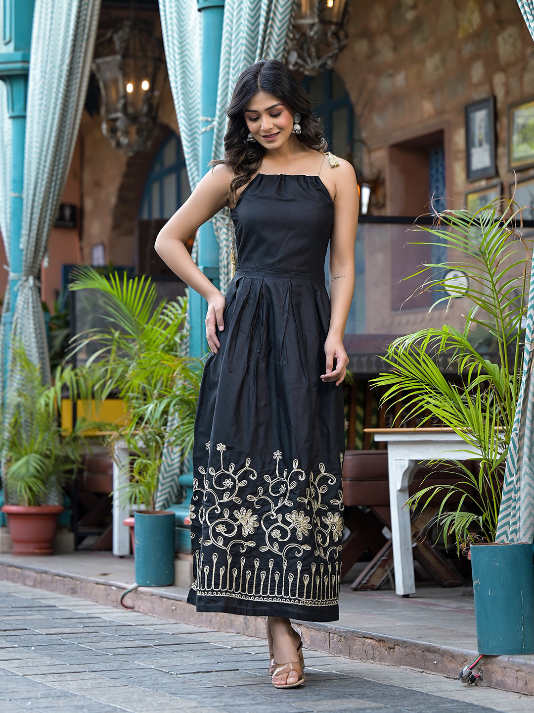 Black Gota Embroidered Maxi Dress