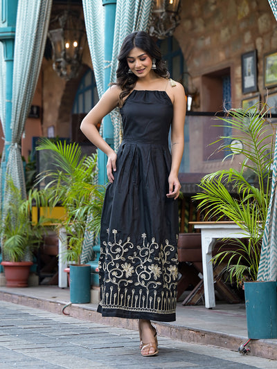 Black Gota Embroidered Maxi Dress