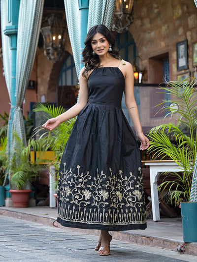 Black Gota Embroidered Maxi Dress