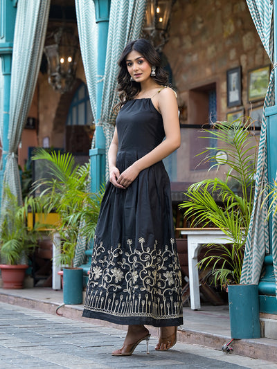 Black Gota Embroidered Maxi Dress