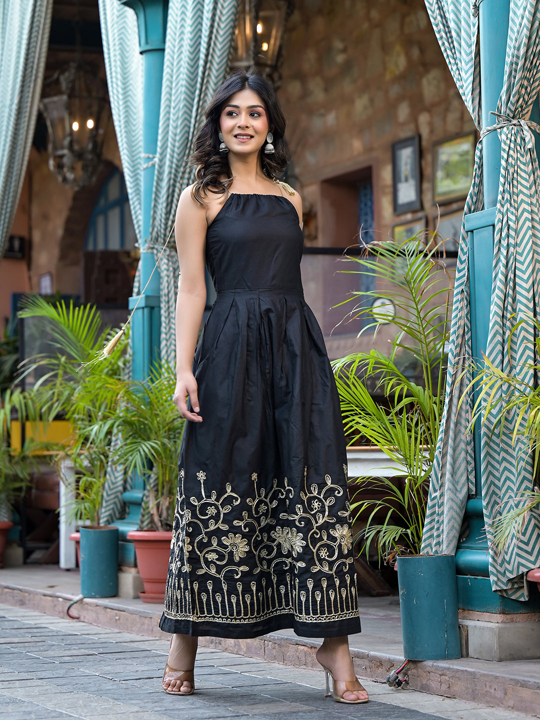 Black Gota Embroidered Maxi Dress