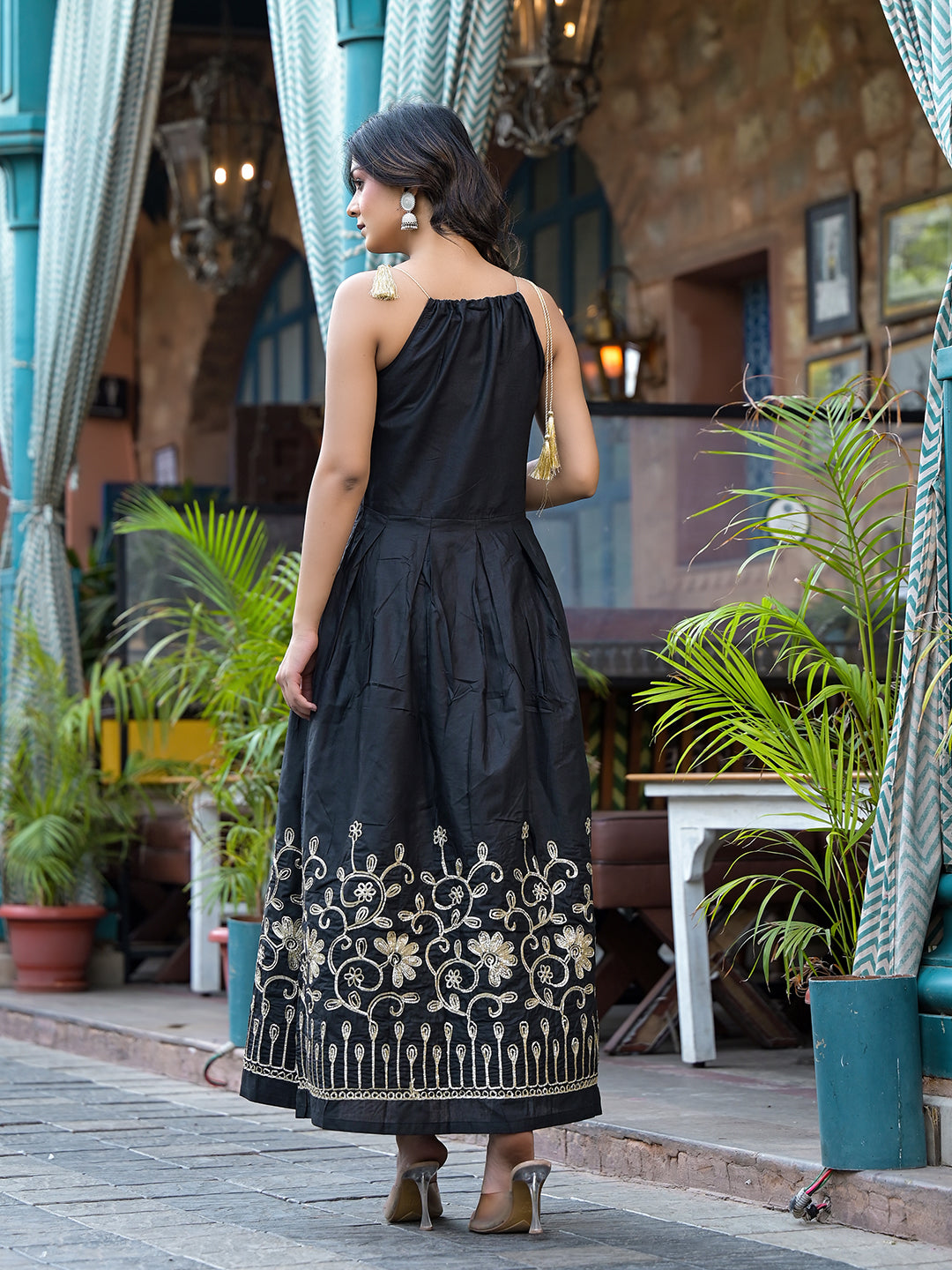 Black Gota Embroidered Maxi Dress