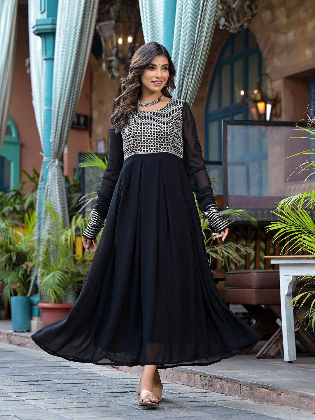 Black Sequinned Party Wear Maxi Dress