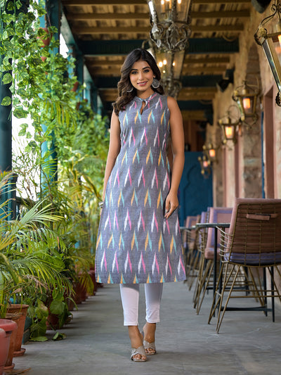 Grey Ikat Multicolored straight kurta