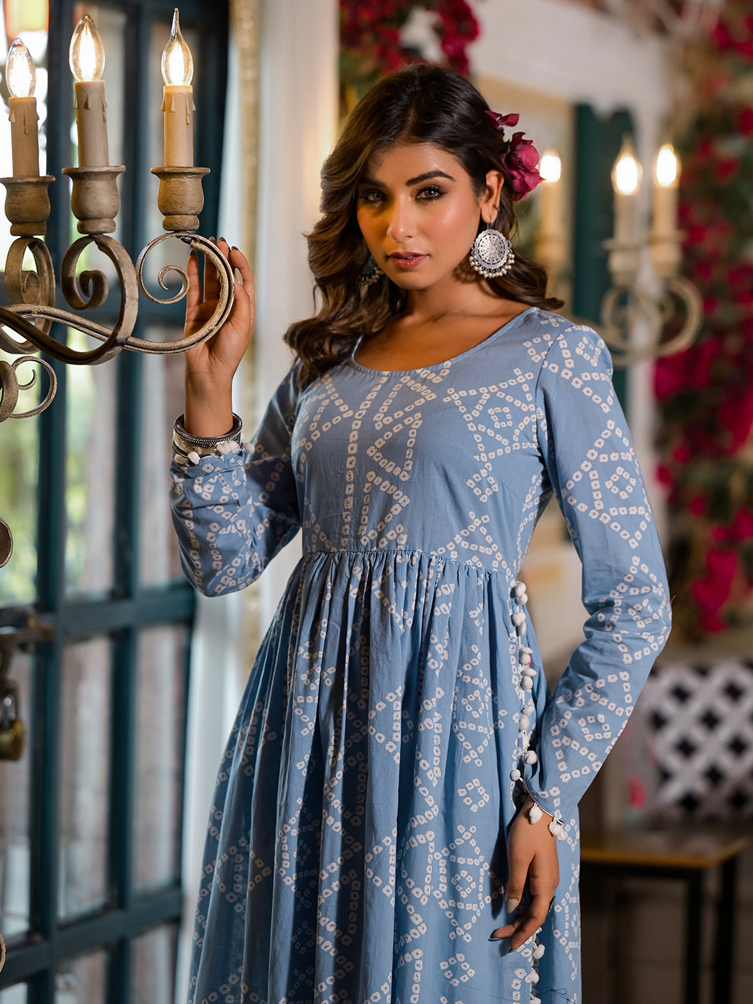 Sky Blue Bandhani Nyra Cut Kurta