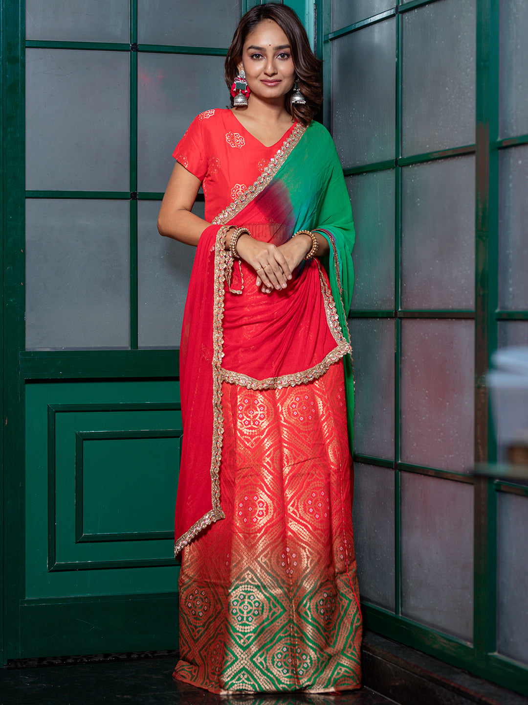 Red Jacquard Bridal Lehenga Choli