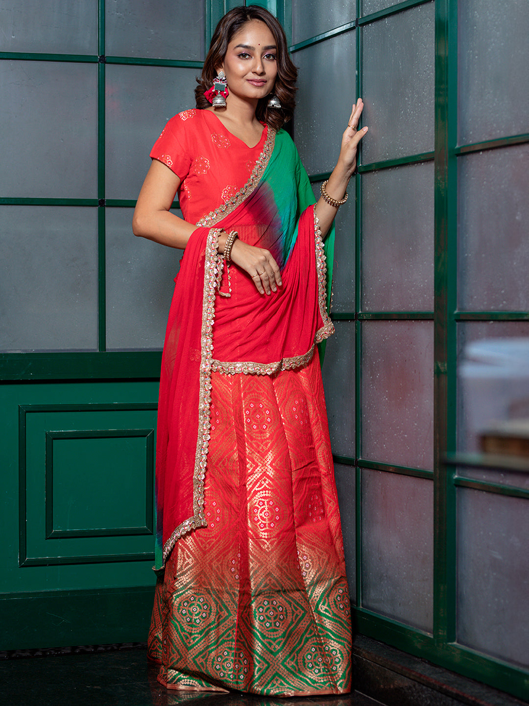 Red Jacquard Bridal Lehenga Choli