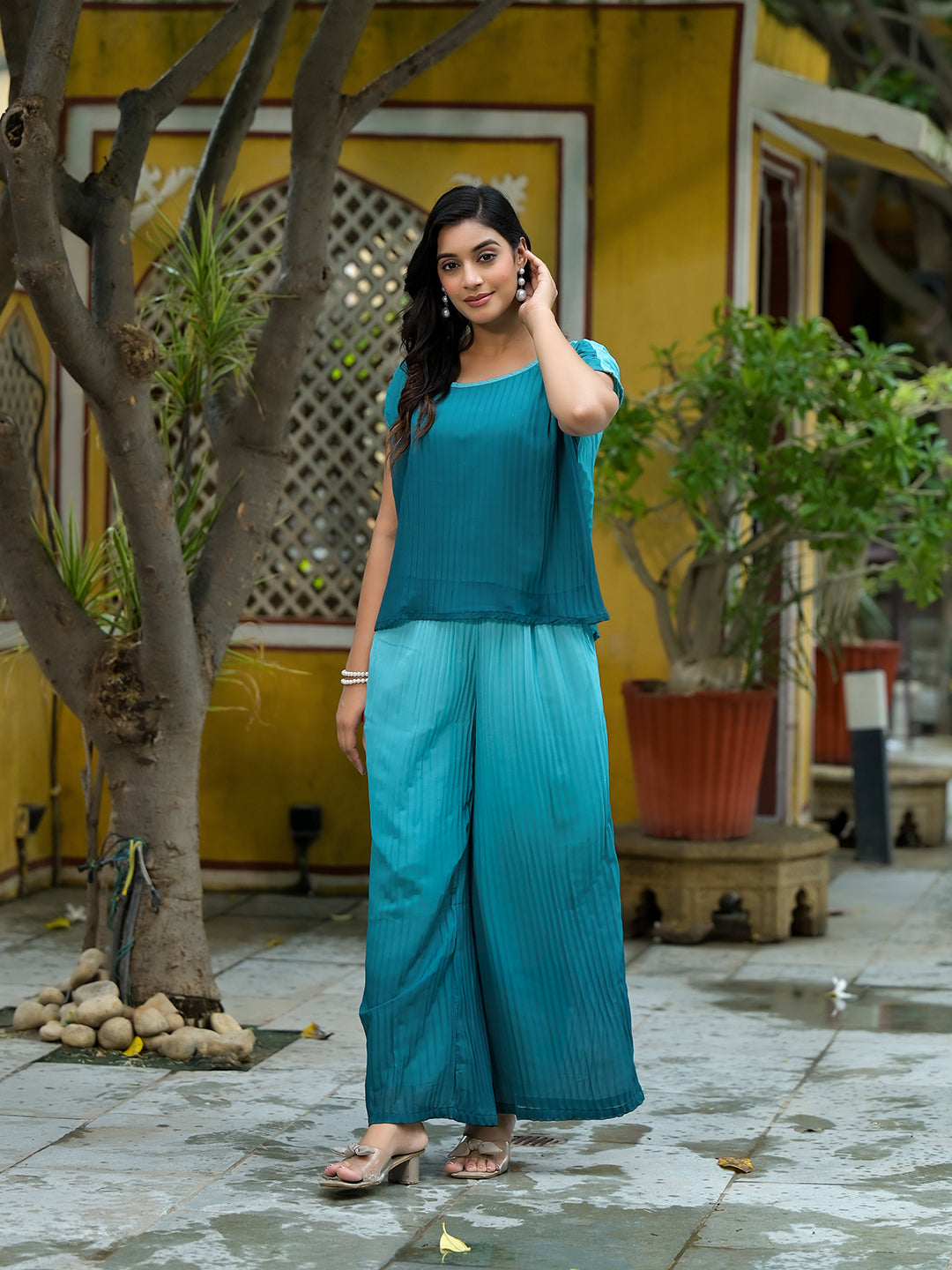 Ombre Green Pleated Co Ord Set