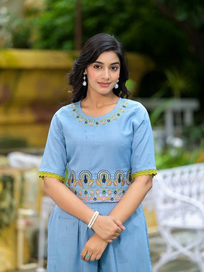 Blue Embroidered Co Ord Set