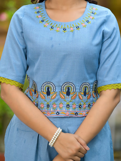 Blue Embroidered Co Ord Set