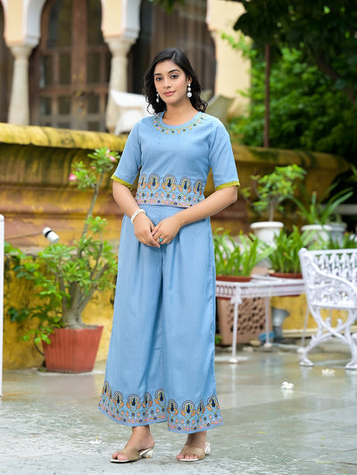 Blue Embroidered Co Ord Set