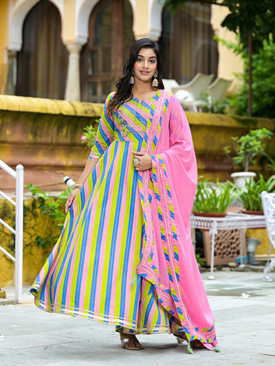 Leheriya Multicolor Anarkali with Dupatta