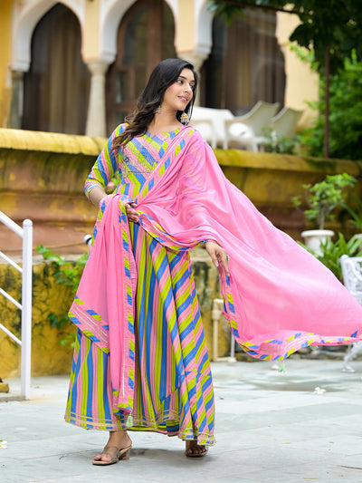 Leheriya Multicolor Anarkali with Dupatta