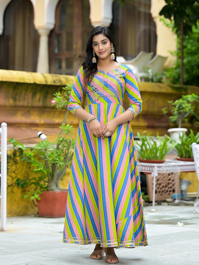 Leheriya Multicolor Anarkali with Dupatta