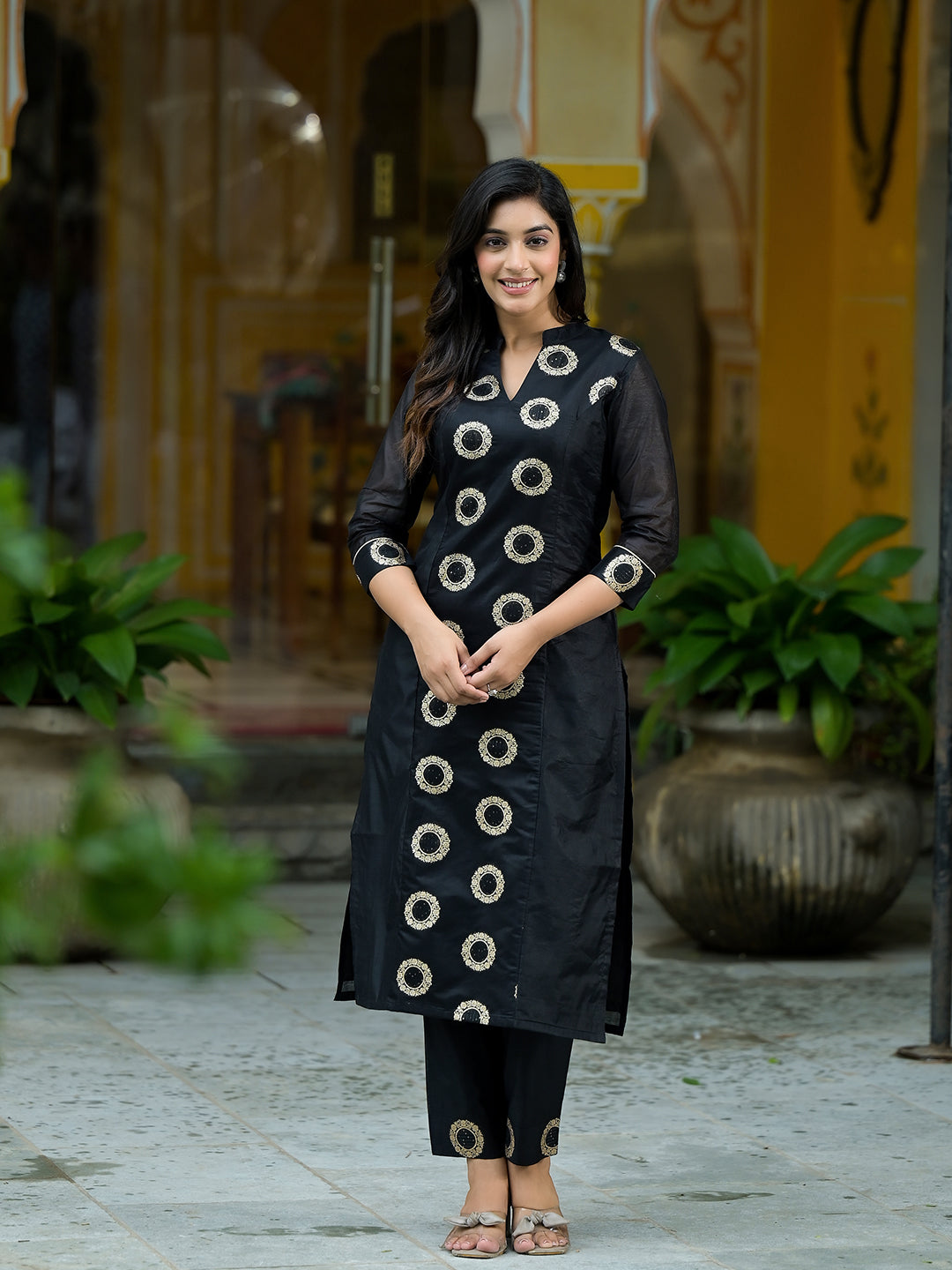 Black Zari jacquard Kurta Set