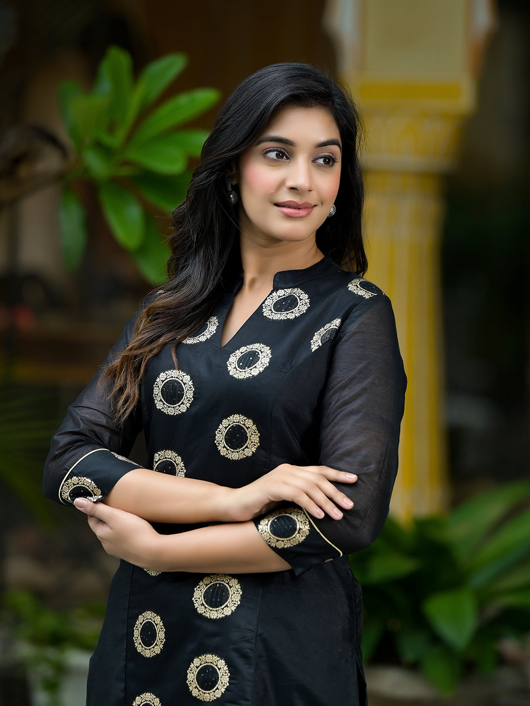 Black Zari jacquard Kurta Set