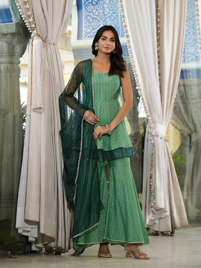 Green Lurex Sharara with A-line Kurta