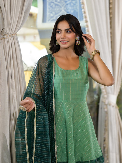 Green Lurex Sharara with A-line Kurta