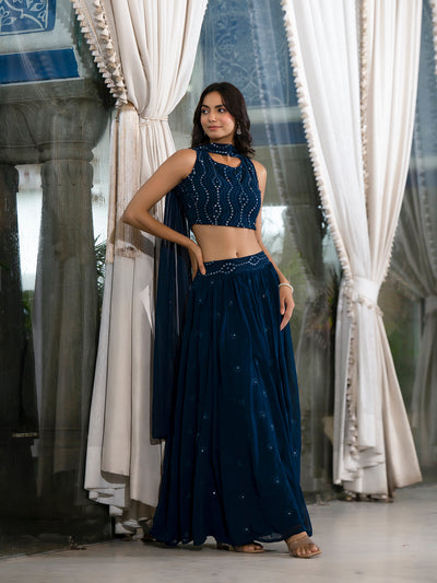 Blue Georgette Lehenga holi with Mirror Work