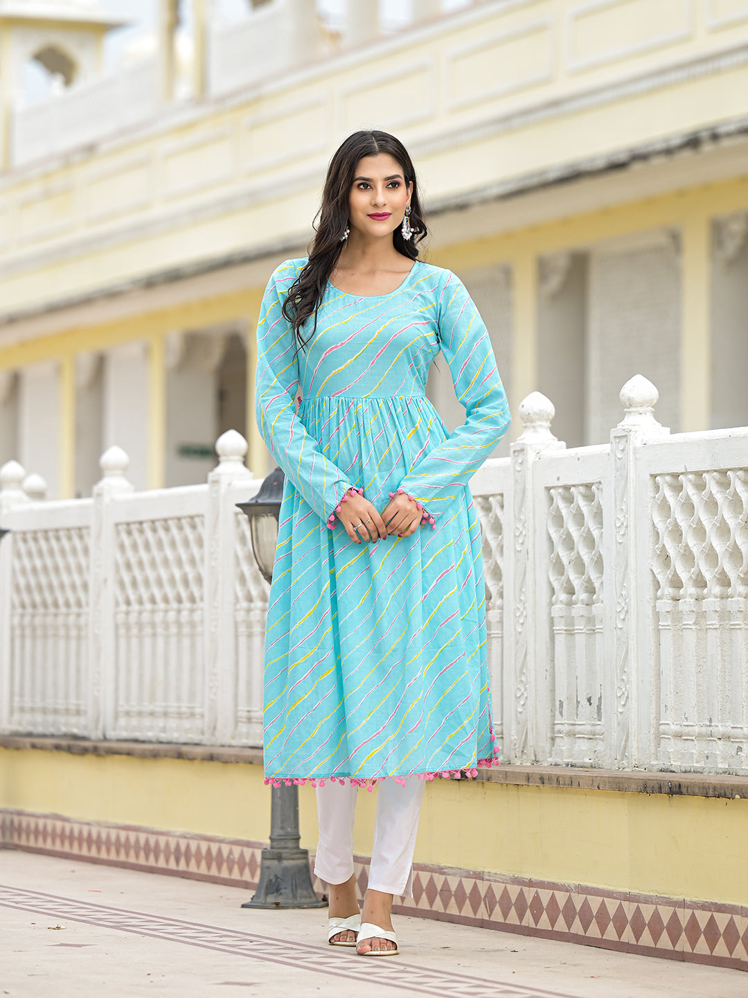 Sky Blue Leheriya Kurta