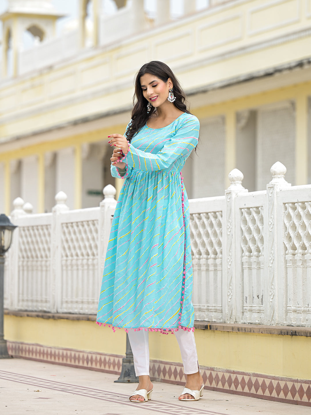 Sky Blue Leheriya Kurta