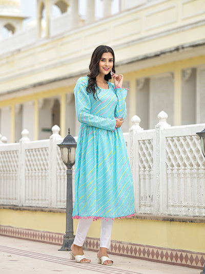 Sky Blue Leheriya Kurta