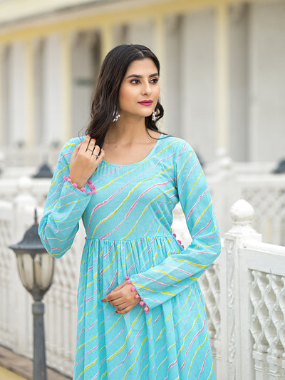 Sky Blue Leheriya Kurta