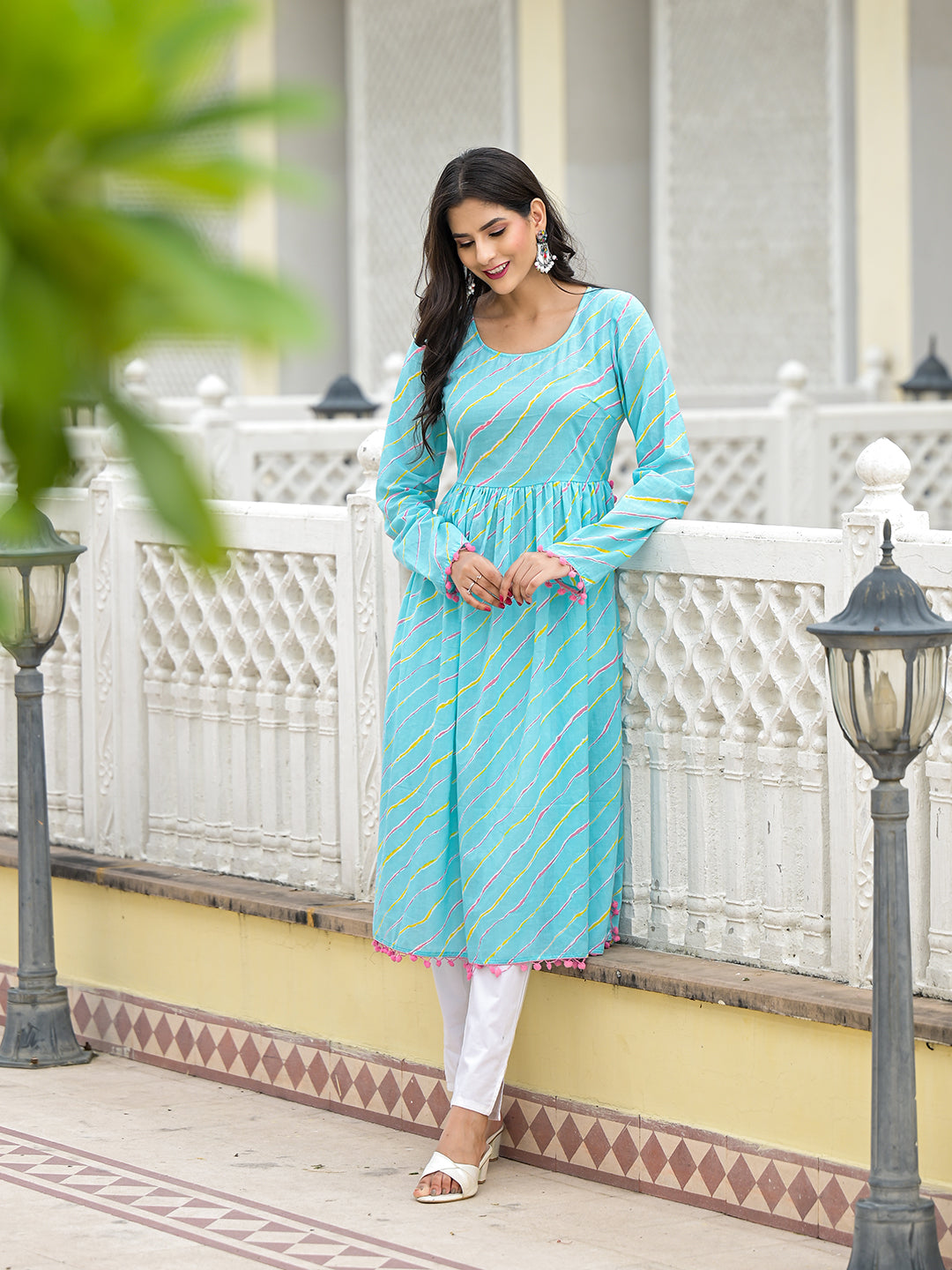 Sky Blue Leheriya Kurta