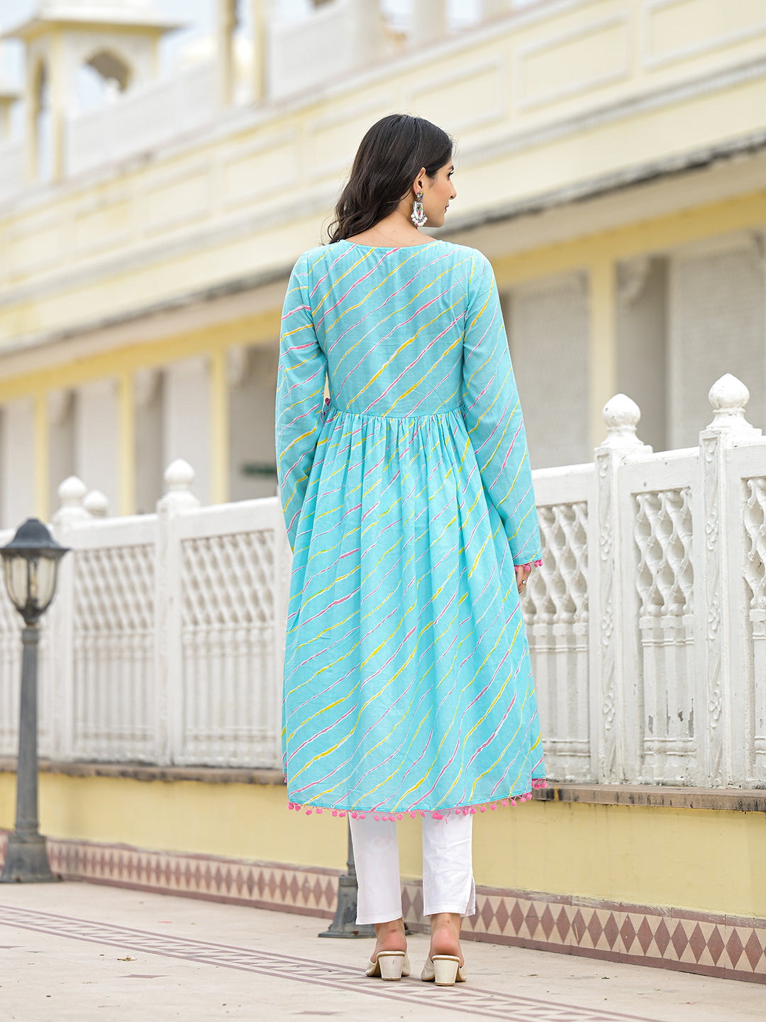 Sky Blue Leheriya Kurta