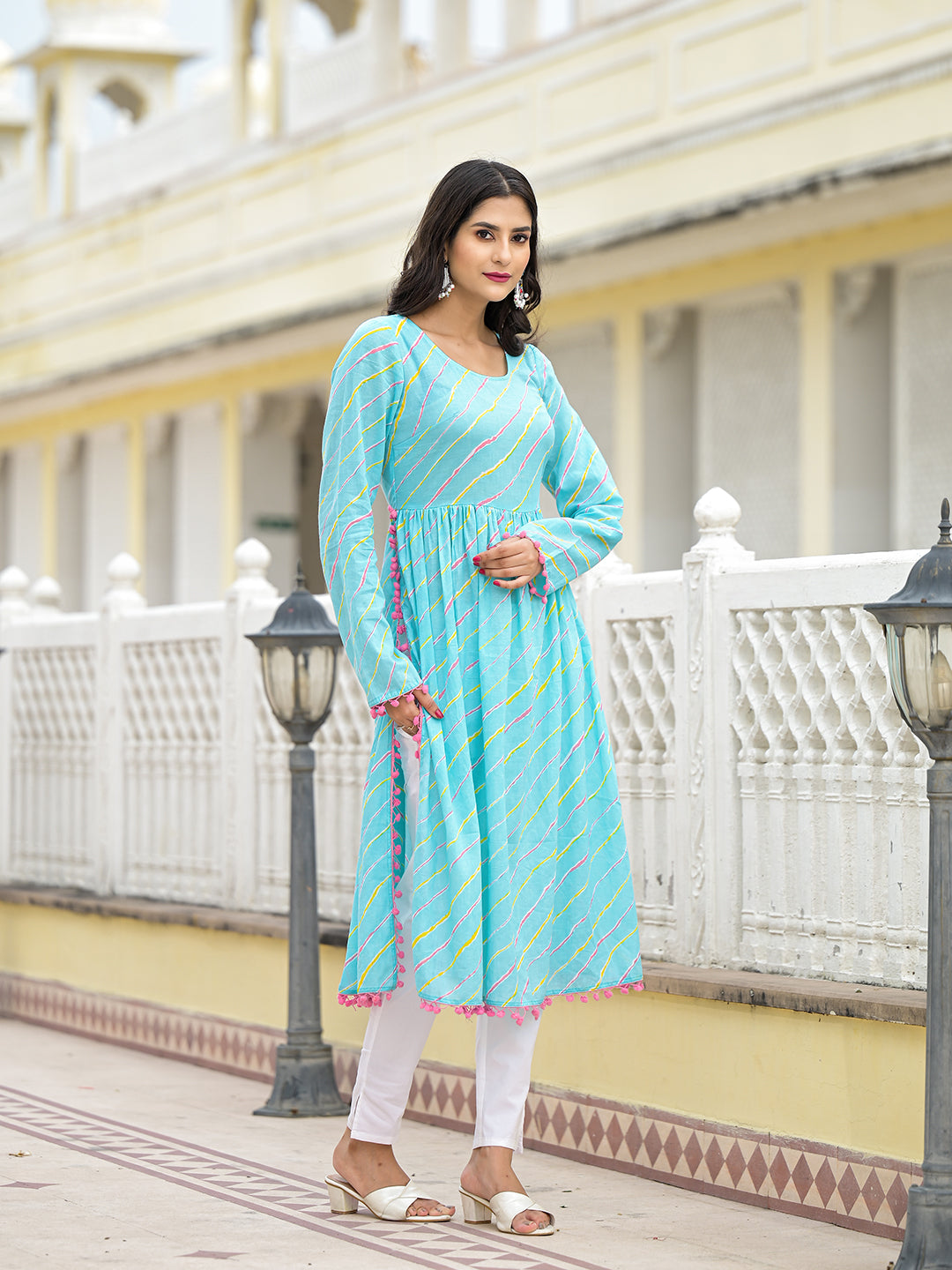 Sky Blue Leheriya Kurta