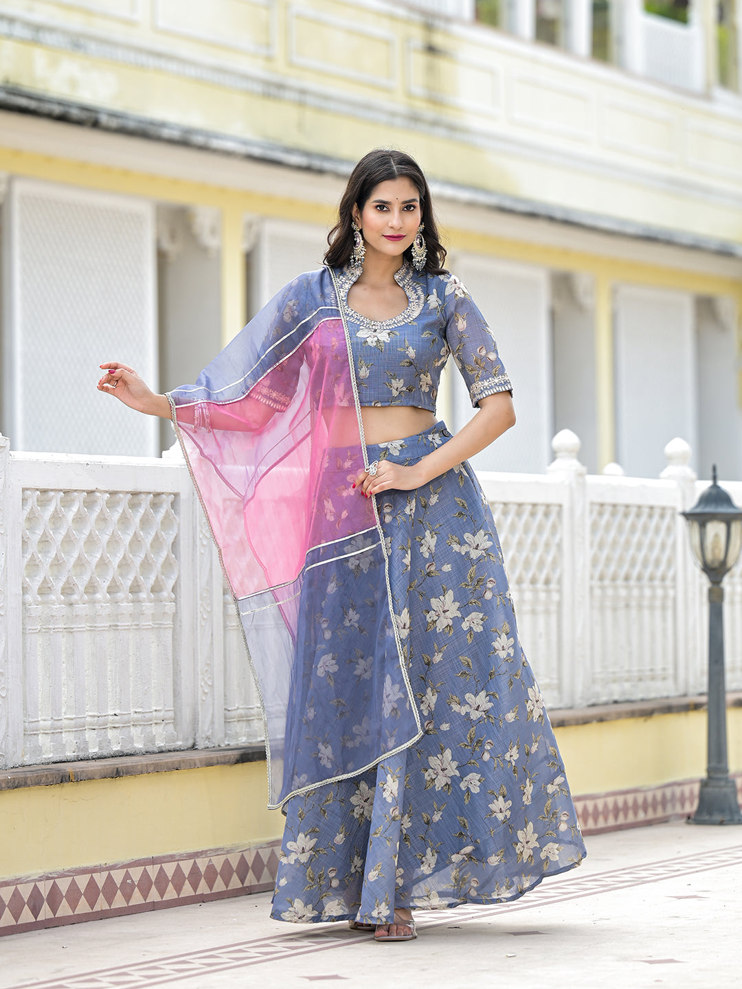 Grey lehenga Choli with Gota Patti work