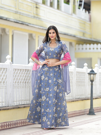 Grey lehenga Choli with Gota Patti work