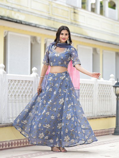 Grey lehenga Choli with Gota Patti work