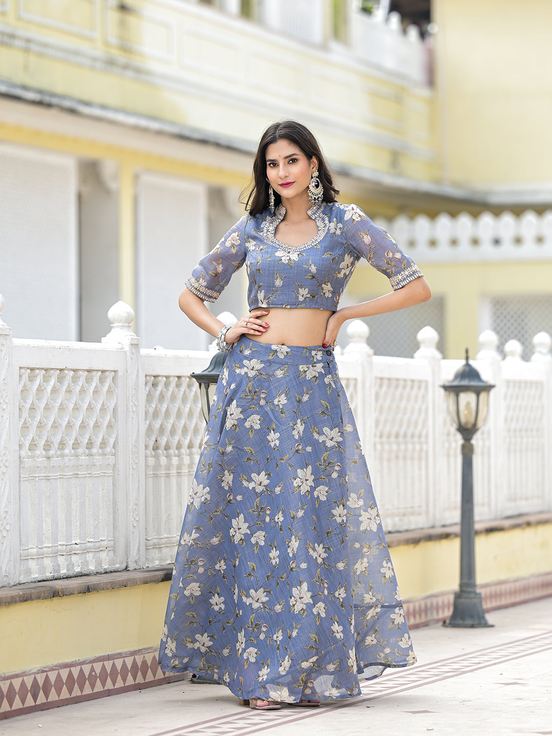 Grey lehenga Choli with Gota Patti work