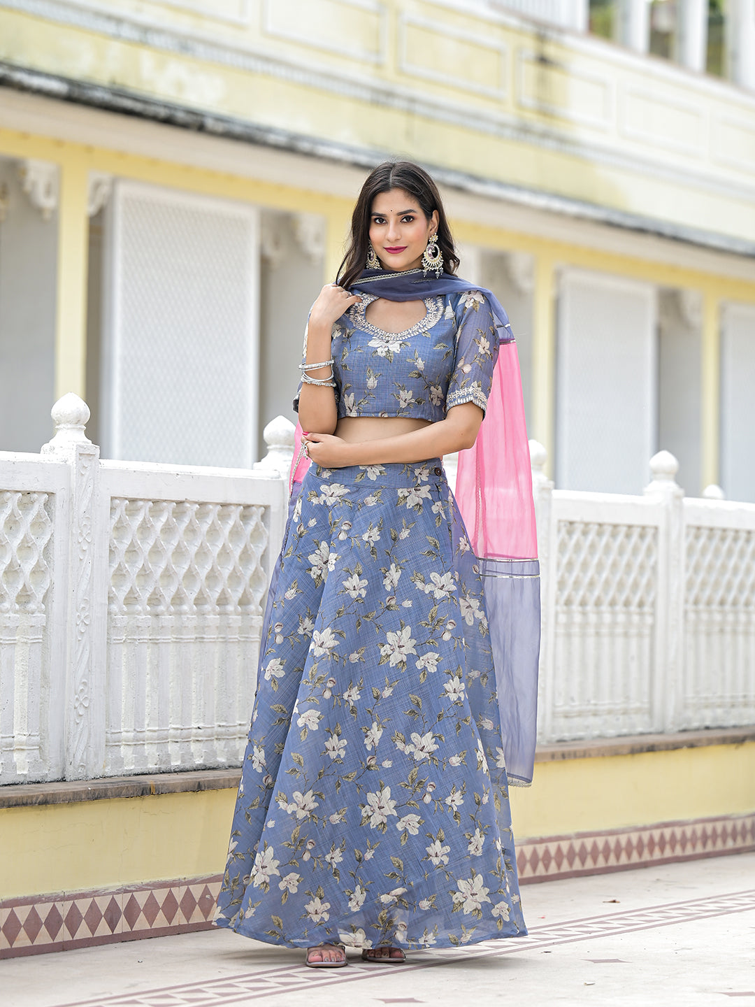 Grey lehenga Choli with Gota Patti work