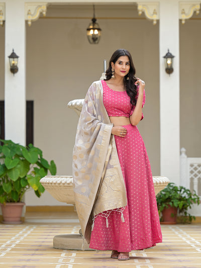 Pink Chanderi Lehenga Choli with Jacquard Dupatta