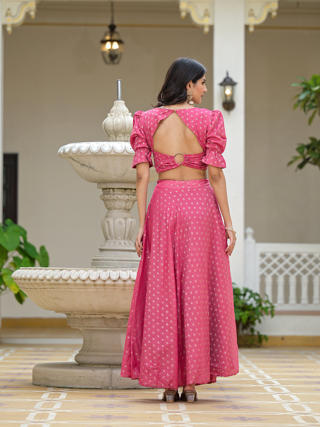 Pink Chanderi Lehenga Choli with Jacquard Dupatta