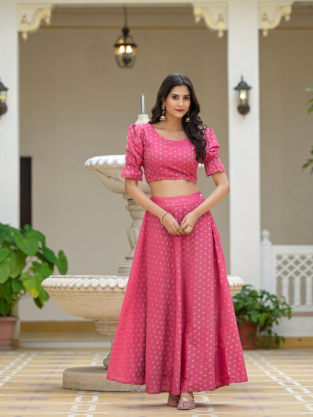 Pink Chanderi Lehenga Choli with Jacquard Dupatta