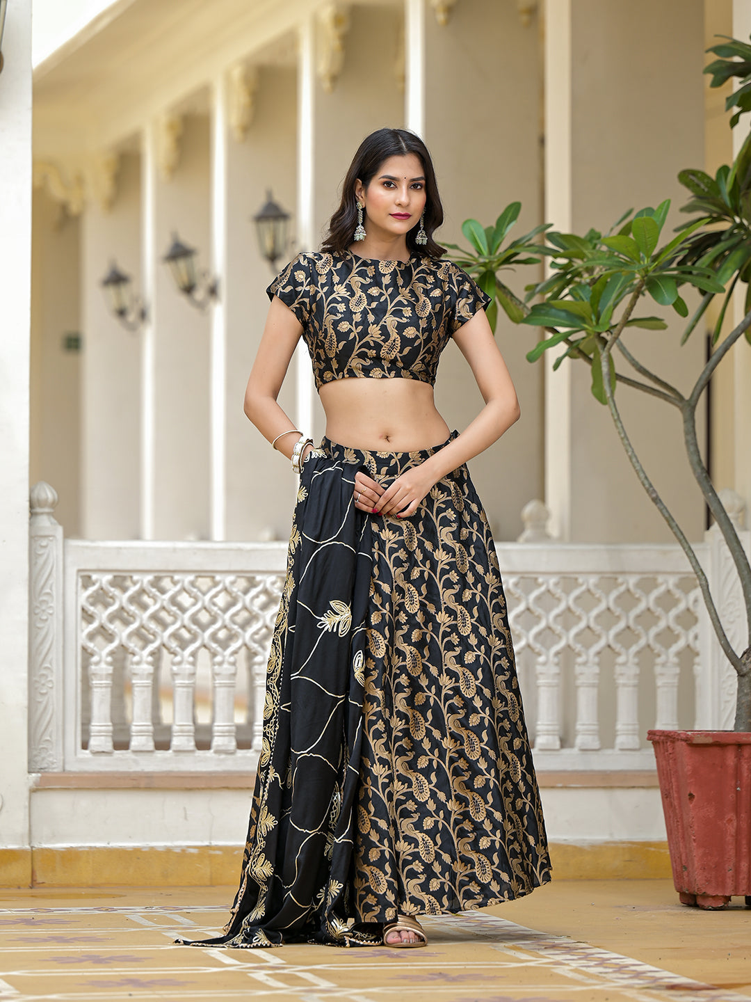 Black Jacquard Lehenga Choli with Gota Dupatta