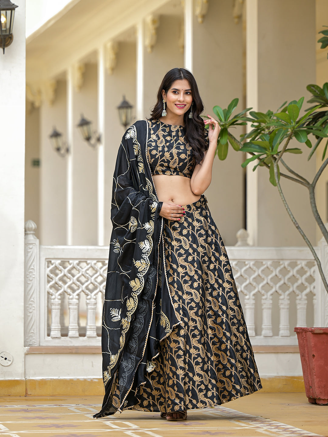 Black Jacquard Lehenga Choli with Gota Dupatta