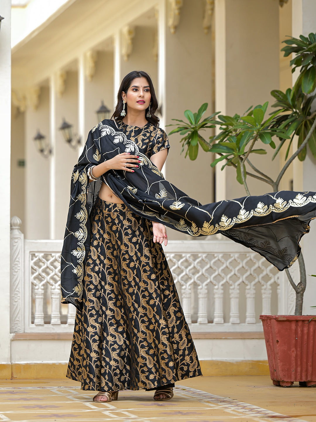 Black Jacquard Lehenga Choli with Gota Dupatta